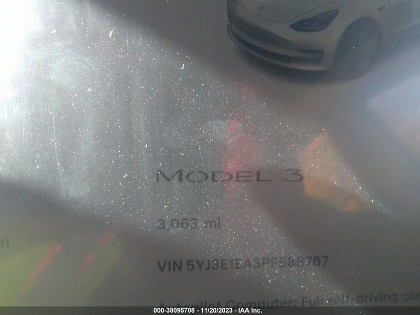 5YJ3E1EA3PF588767 | 2023 TESLA MODEL 3