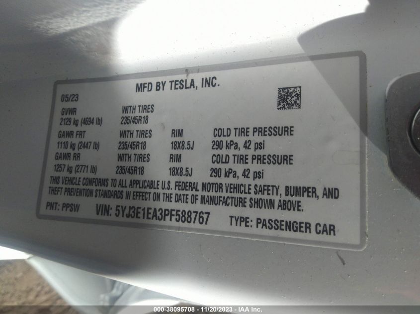 2023 TESLA MODEL 3 REAR-WHEEL DRIVE - 5YJ3E1EA3PF588767