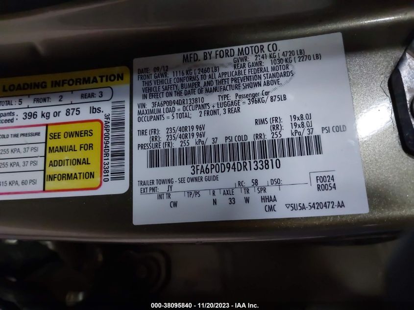 2013 FORD FUSION TITANIUM - 3FA6P0D94DR133810