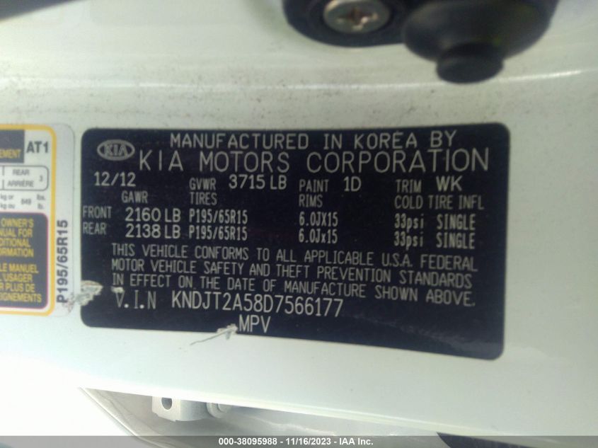 2013 KIA SOUL BASE - KNDJT2A58D7566177