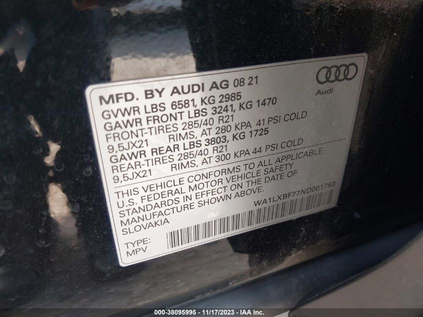 WA1LXBF77ND001763 2022 AUDI Q7, photo no. 9