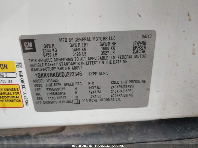 2013 GMC ACADIA SLT-1 - 1GKKVRKD0DJ222346