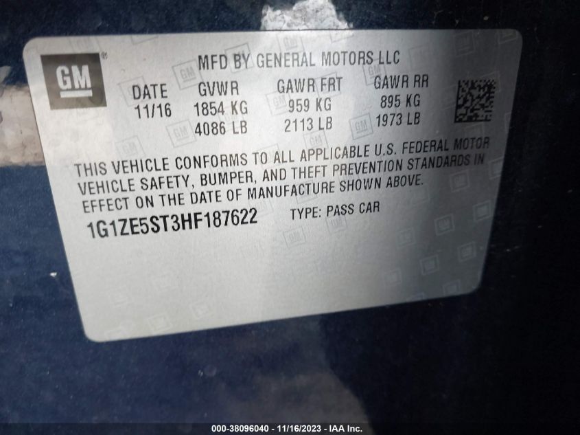 2017 CHEVROLET MALIBU LT - 1G1ZE5ST3HF187622