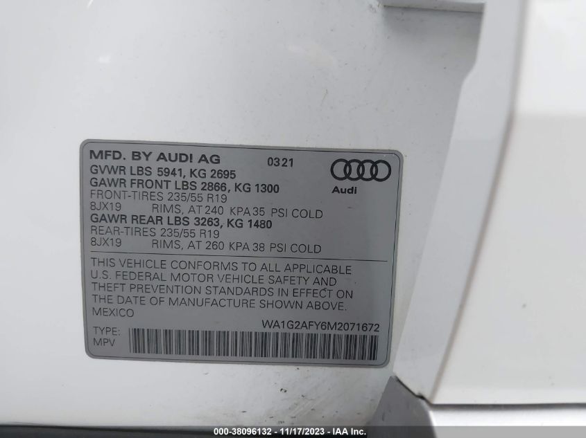 WA1G2AFY6M2071672 2021 AUDI Q5, photo no. 9