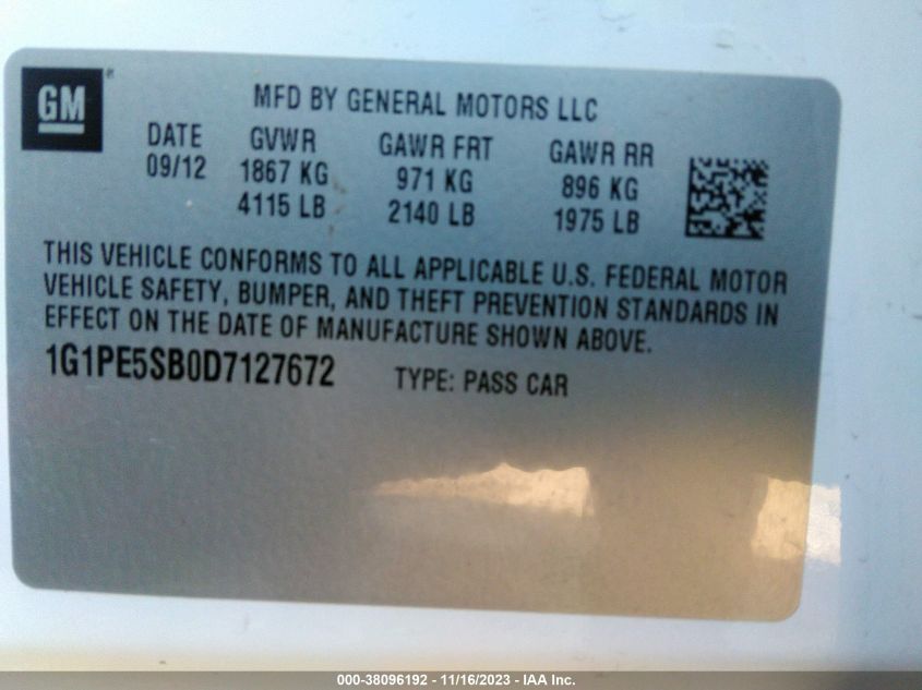 2013 CHEVROLET CRUZE 2LT AUTO - 1G1PE5SB0D7127672