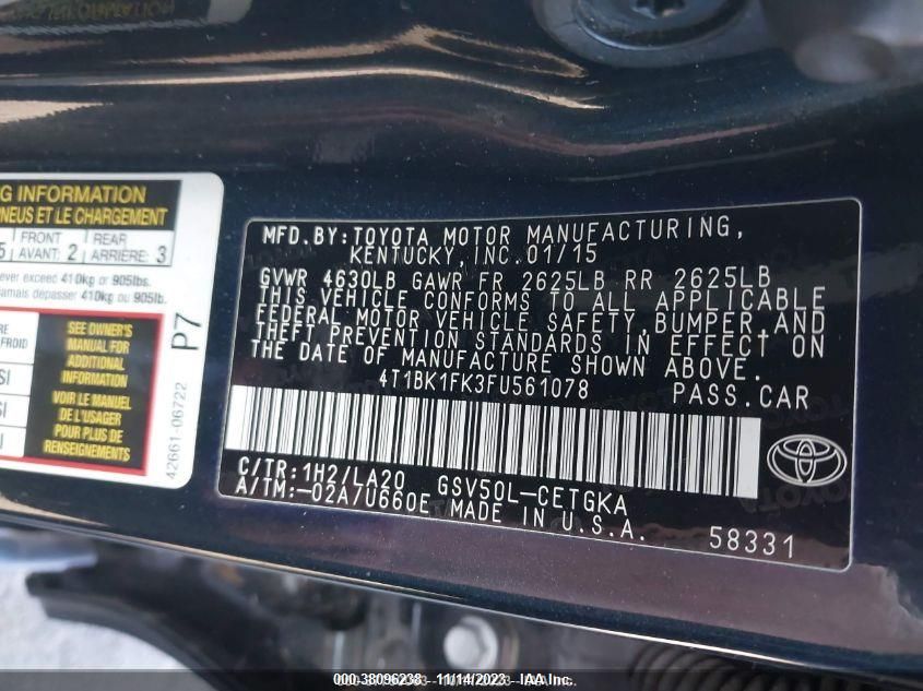 2015 TOYOTA CAMRY XSE/XLE - 4T1BK1FK3FU561078