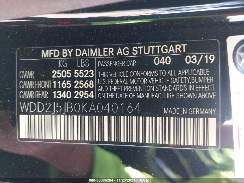 2019 MERCEDES-BENZ CLS 450 WDD2J5JB0KA040164
