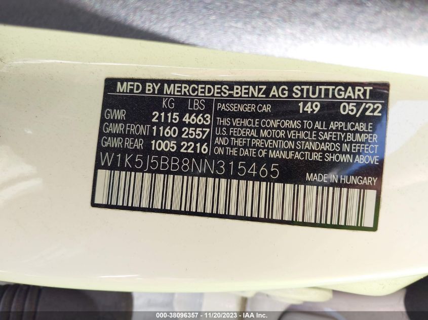 2022 MERCEDES-BENZ AMG CLA 35 - W1K5J5BB8NN315465