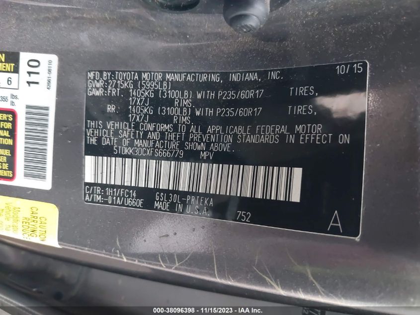 5TDKK3DCXFS666779 2015 TOYOTA SIENNA, photo no. 9