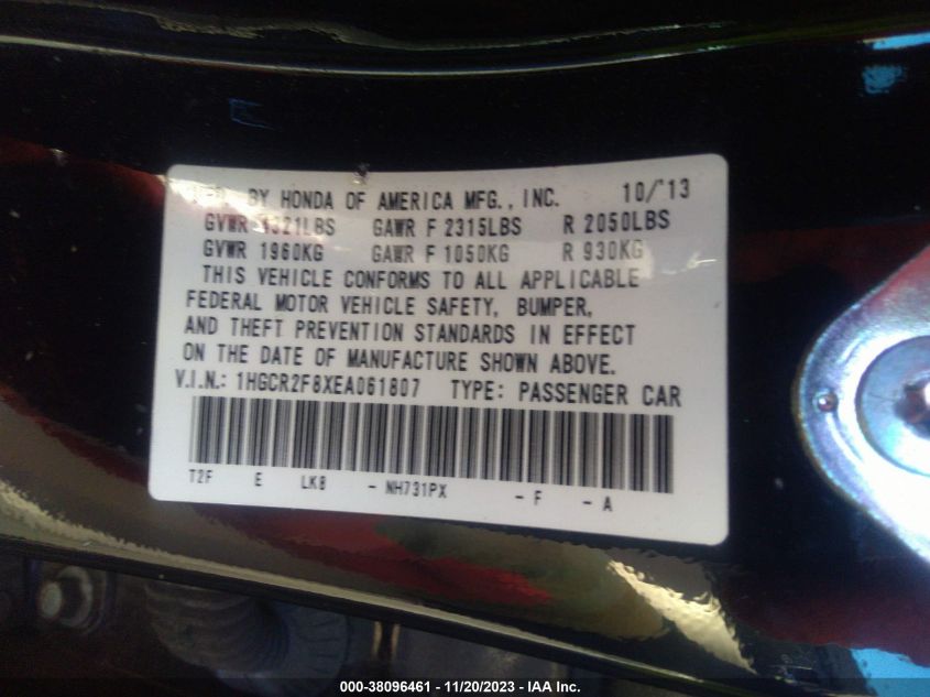 2014 HONDA ACCORD EX-L - 1HGCR2F8XEA061807