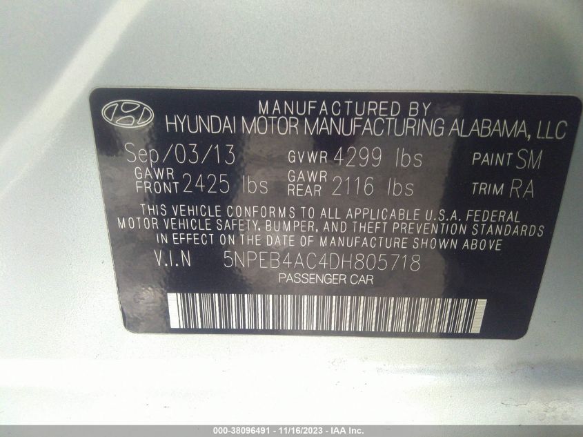 2013 HYUNDAI SONATA GLS - 5NPEB4AC4DH805718