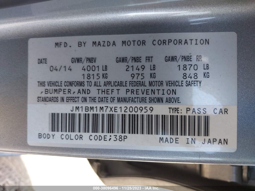 2014 MAZDA MAZDA3 I GRAND TOURING - JM1BM1M7XE1200959