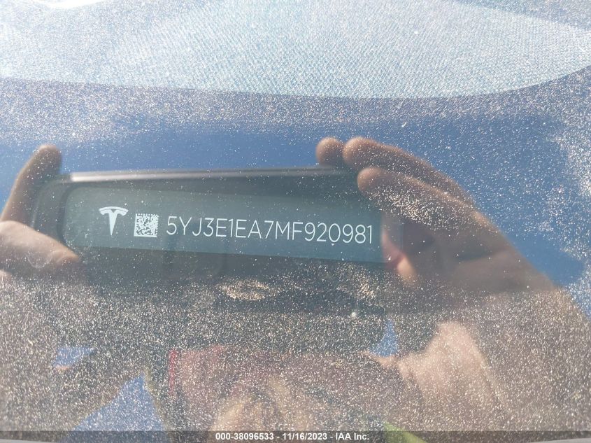 2021 TESLA MODEL 3 STANDARD RANGE PLUS - 5YJ3E1EA7MF920981