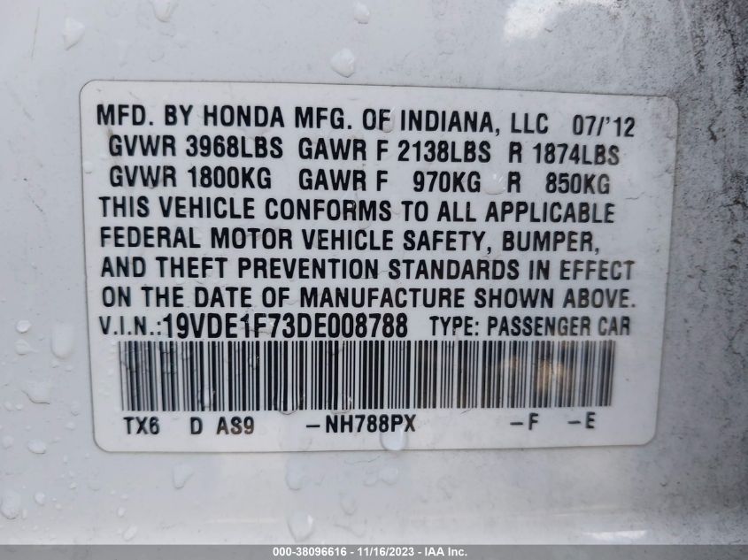 2013 ACURA ILX 2.0L - 19VDE1F73DE008788