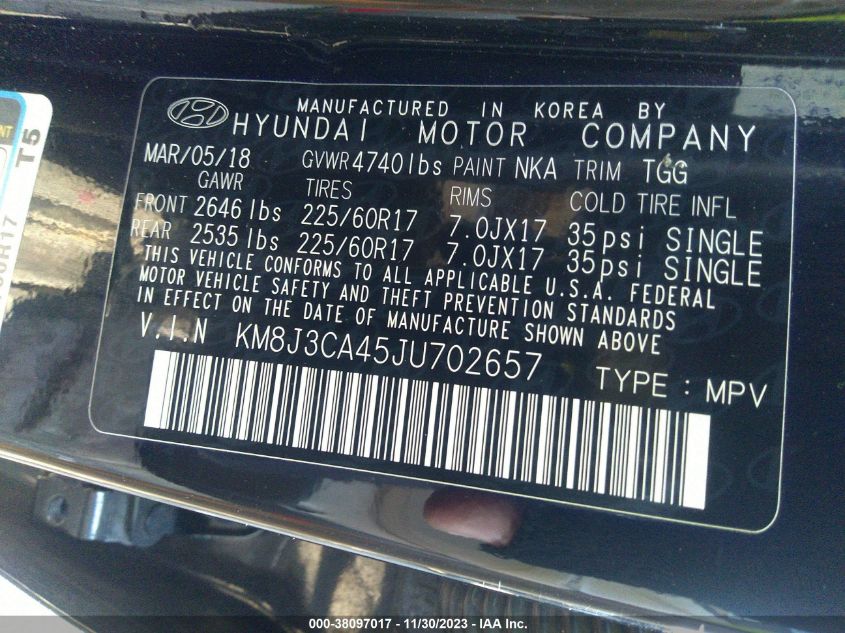 2018 HYUNDAI TUCSON SEL - KM8J3CA45JU702657