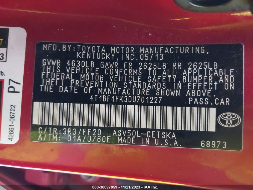 2013 TOYOTA CAMRY SE - 4T1BF1FK3DU701227