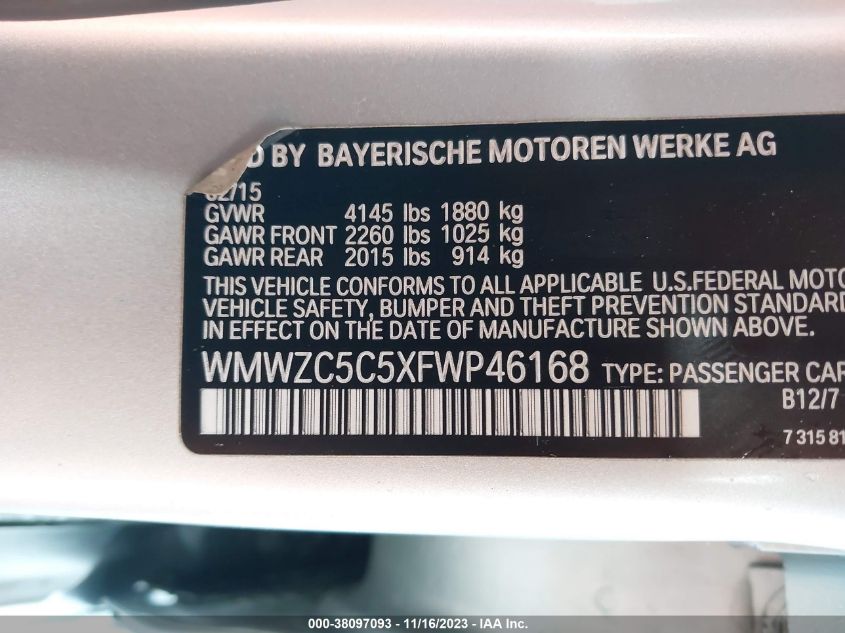 2015 MINI COUNTRYMAN COOPER S WMWZC5C5XFWP46168