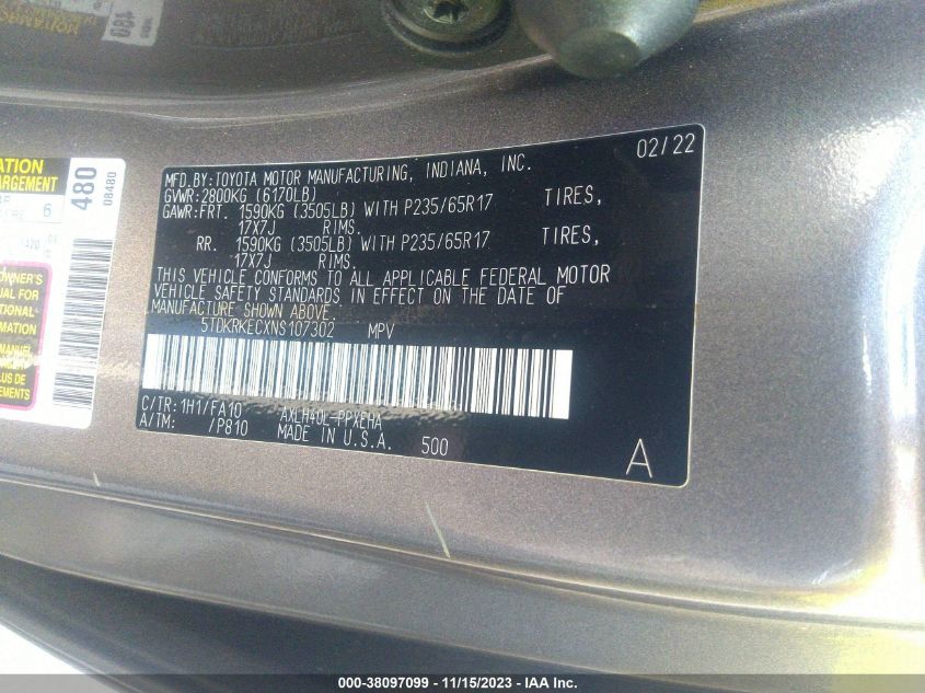 2022 TOYOTA SIENNA LE - 5TDKRKECXNS107302