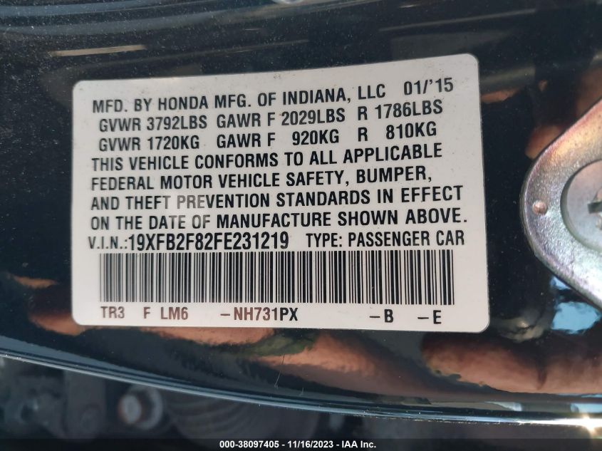 2015 HONDA CIVIC EX - 19XFB2F82FE231219