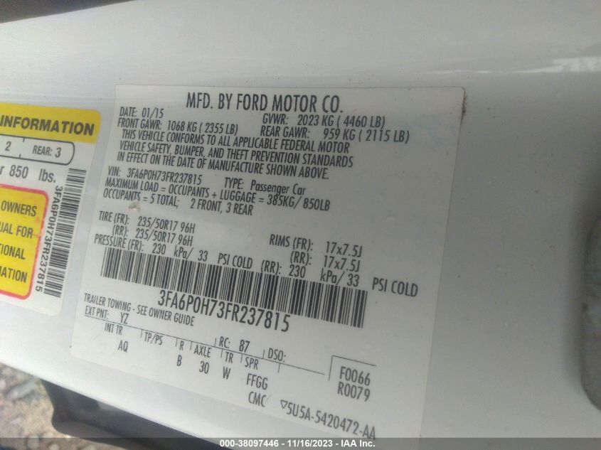 2015 FORD FUSION SE - 3FA6P0H73FR237815
