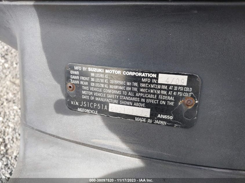2009 SUZUKI AN650 - JS1CP51A692101522
