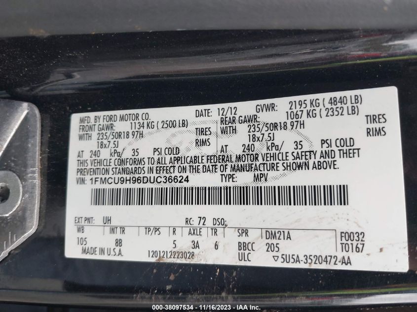 2013 FORD ESCAPE SEL - 1FMCU9H96DUC36624