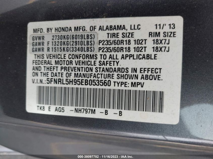 2014 HONDA ODYSSEY TOURING - 5FNRL5H95EB053560