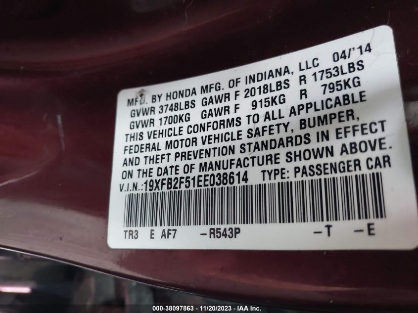2014 HONDA CIVIC LX - 19XFB2F51EE038614