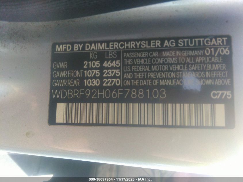 WDBRF92H06F788103 | 2006 MERCEDES-BENZ C 280