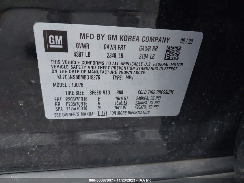 2021 CHEVROLET TRAX AWD LS - KL7CJNSB0MB318276