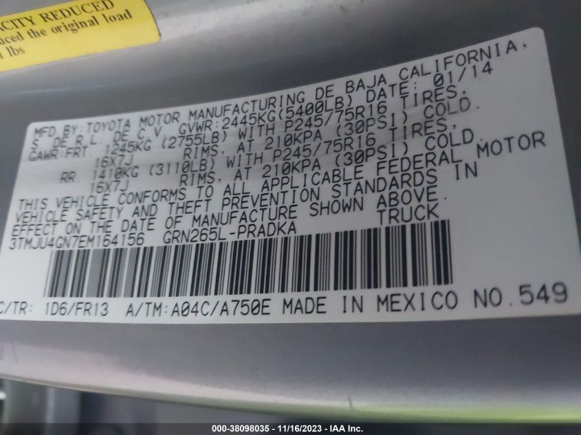 2014 TOYOTA TACOMA DOUBLE CAB PRERUNNER - 3TMJU4GN7EM164156