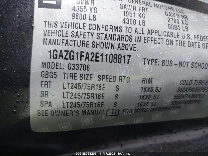 2014 CHEVROLET EXPRESS 3500 LT 1GAZG1FA2E1108817