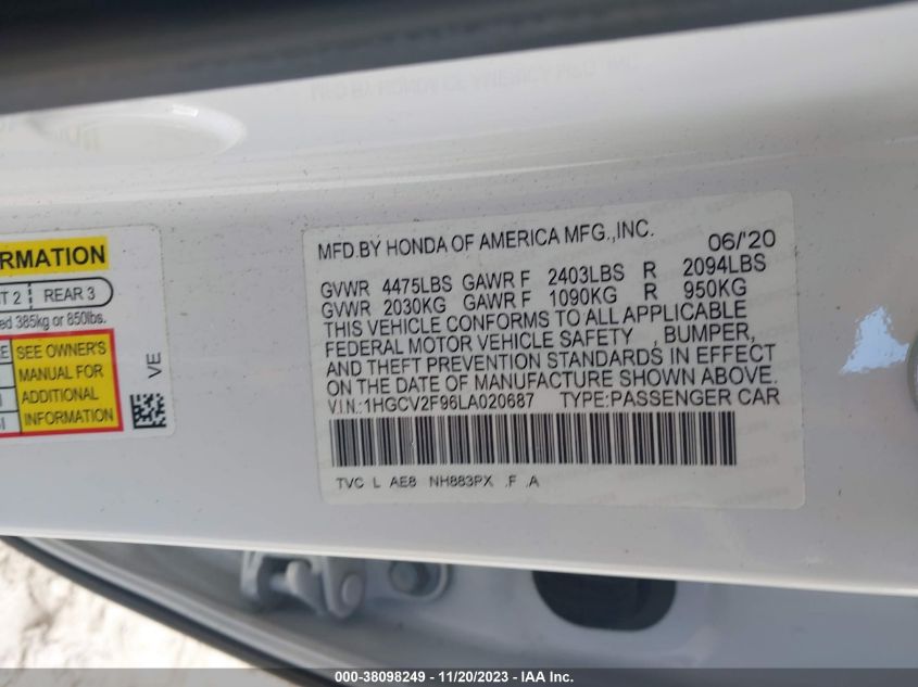 1HGCV2F96LA020687 | 2020 HONDA ACCORD