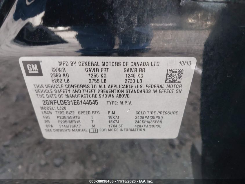 2014 CHEVROLET EQUINOX LTZ - 2GNFLDE31E6144545