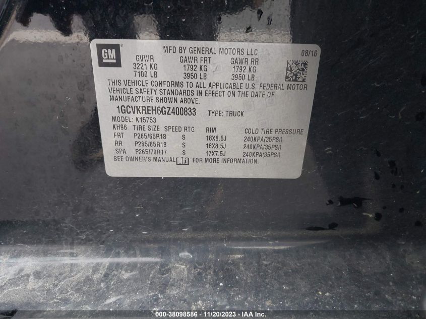 2016 CHEVROLET SILVERADO 1500 1LT - 1GCVKREH6GZ400833