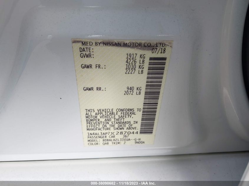 2018 NISSAN ALTIMA 2.5 SR - 1N4AL3AP7JC287044