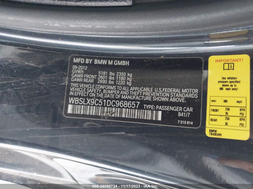 2013 BMW M6 WBSLX9C51DC968657