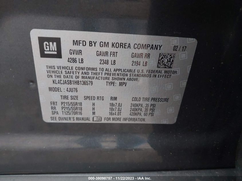 2017 BUICK ENCORE PREFERRED - KL4CJASB1HB136579