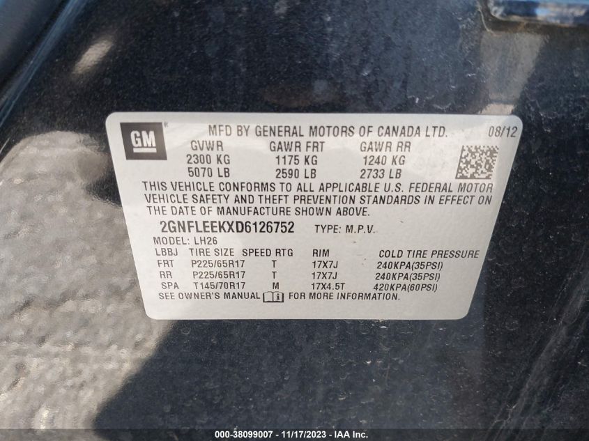2013 CHEVROLET EQUINOX 1LT - 2GNFLEEKXD6126752