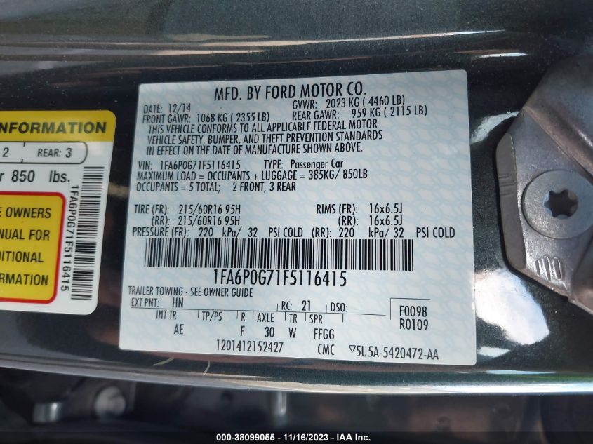 2015 FORD FUSION S - 1FA6P0G71F5116415