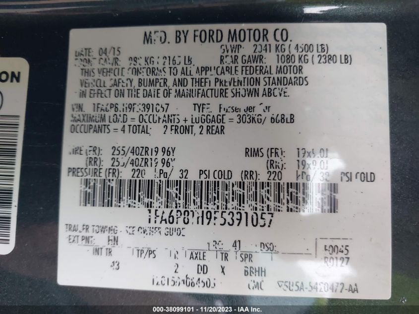 2015 FORD MUSTANG ECOBOOST - 1FA6P8TH9F5391057