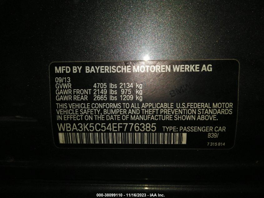 2014 BMW 328D XDRIVE WBA3K5C54EF776385
