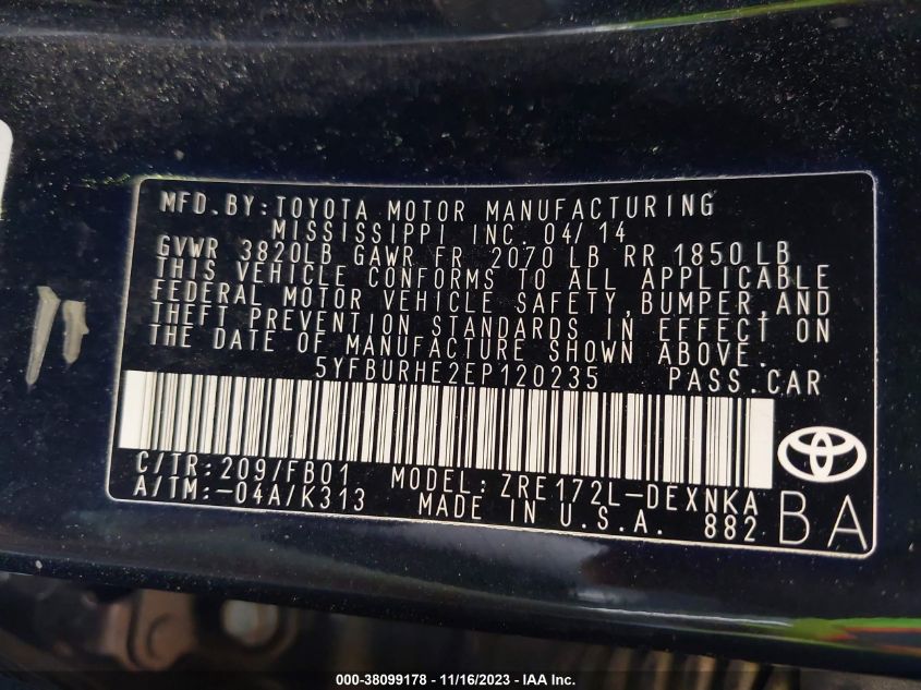 2014 TOYOTA COROLLA LE - 5YFBURHE2EP120235