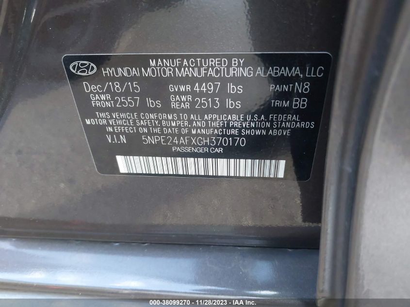 2016 HYUNDAI SONATA SE - 5NPE24AFXGH370170