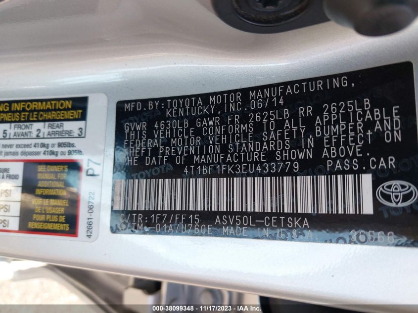 2014 TOYOTA CAMRY SE - 4T1BF1FK3EU433779
