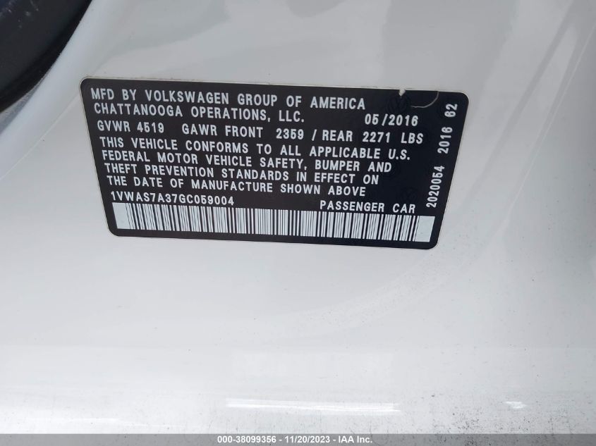 2016 VOLKSWAGEN PASSAT 1.8T R-LINE - 1VWAS7A37GC059004