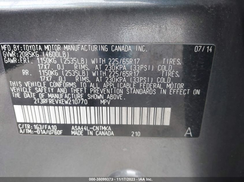 2014 TOYOTA RAV4 XLE - 2T3RFREVXEW210770