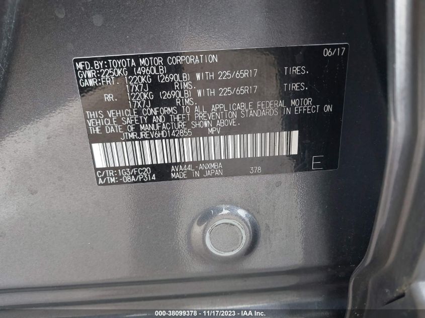 2017 TOYOTA RAV4 HYBRID XLE JTMRJREV6HD142855