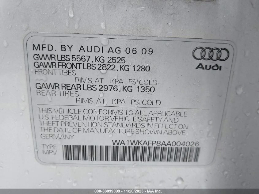 WA1WKAFP8AA004026 2010 AUDI Q5, photo no. 9