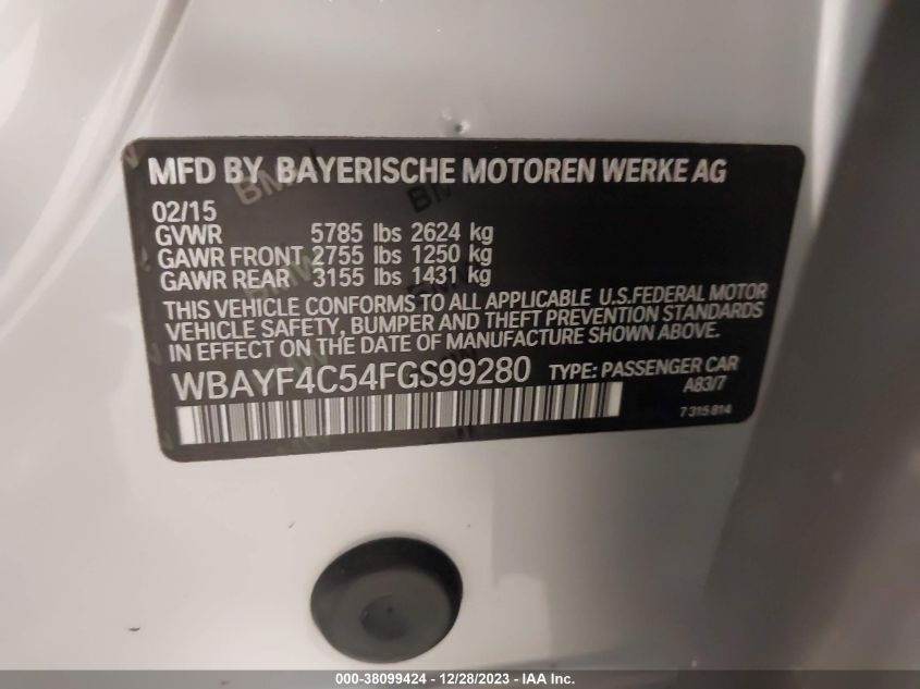 2015 BMW 740LI XDRIVE WBAYF4C54FGS99280
